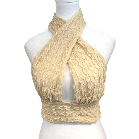 Princess Polly NWT Chayse Ruffle Halter Top Beige - Picture 3 of 7